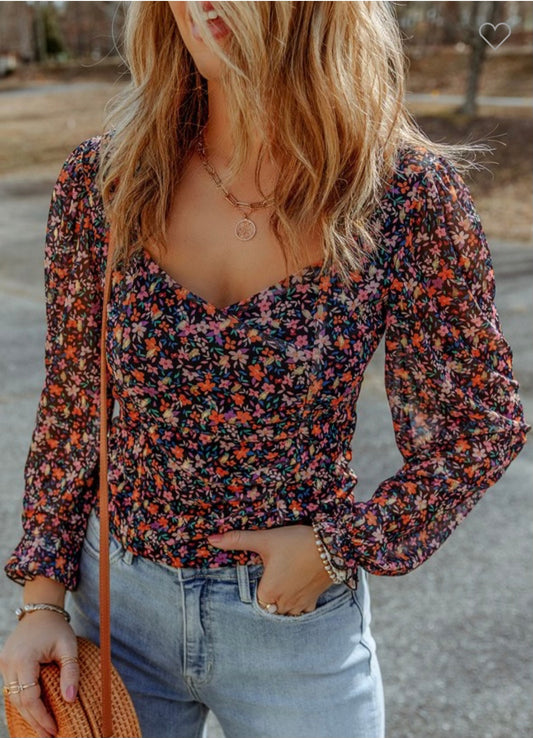 JEWEL FLORAL LONG SLEEVE TOP