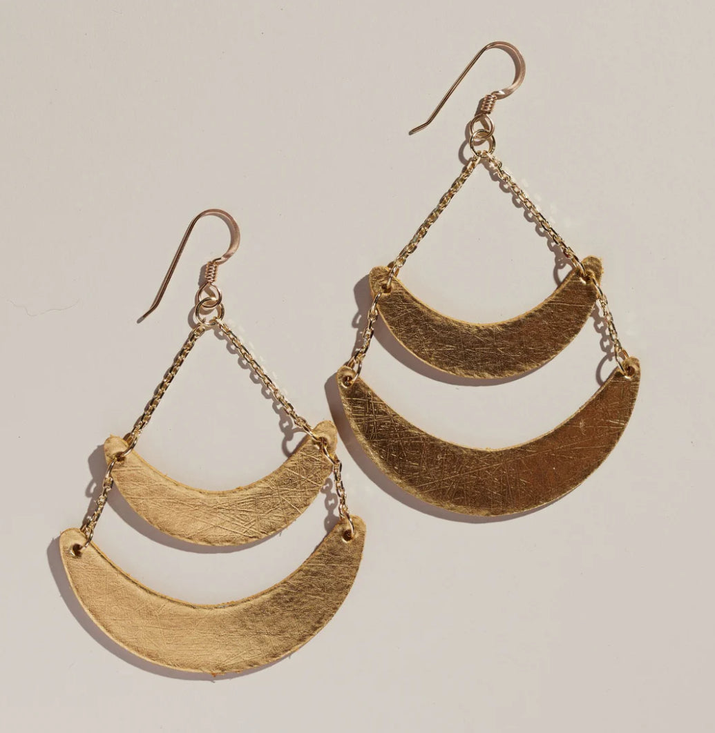 VINTAGE GOLD RIO LEATHER EARRINGS