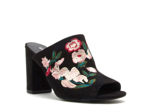 FIONA FLORAL MULE | BLACK