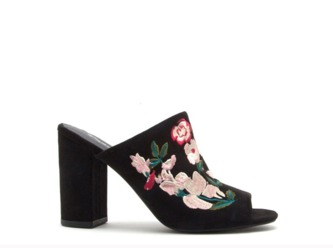 FIONA FLORAL MULE | BLACK