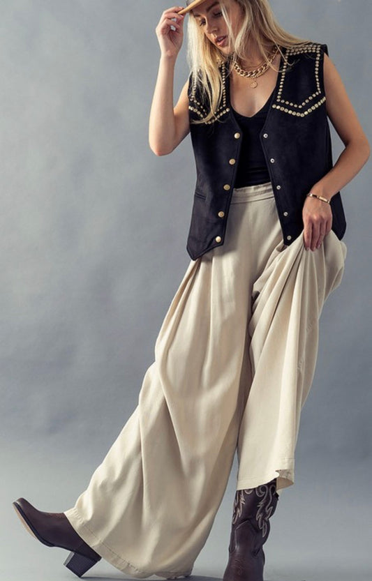 GO WITH THE FLOW WIDE LEG PANTS | TAUPE