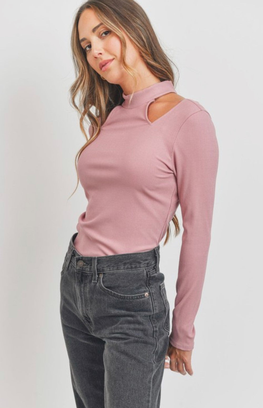 KRISA KUT OUT LONG SLEEVE TOP | DUSTY ROSE