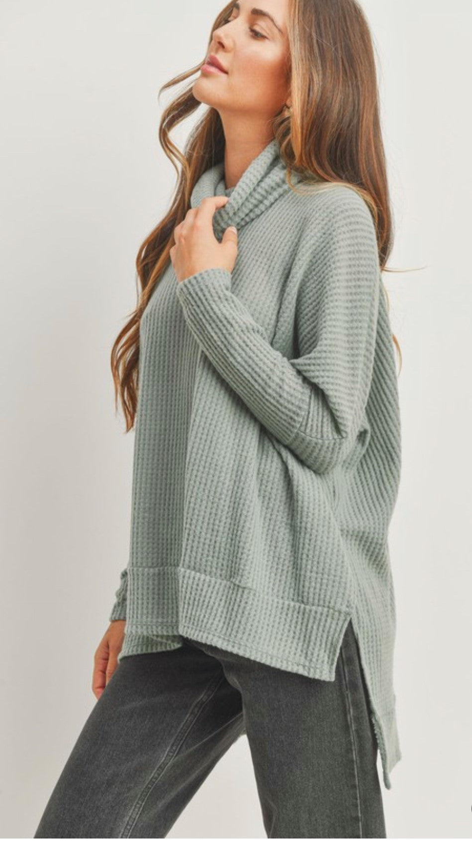 MARIAH COWL NECK SWEATER | SAGE