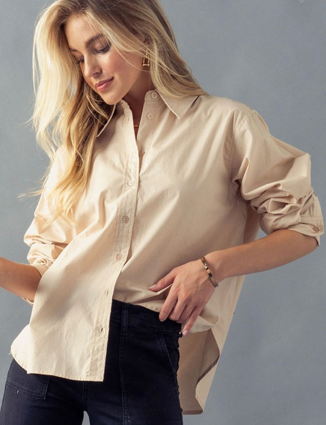 ONE AND ONLY BUTTON DOWN TOP | TAN