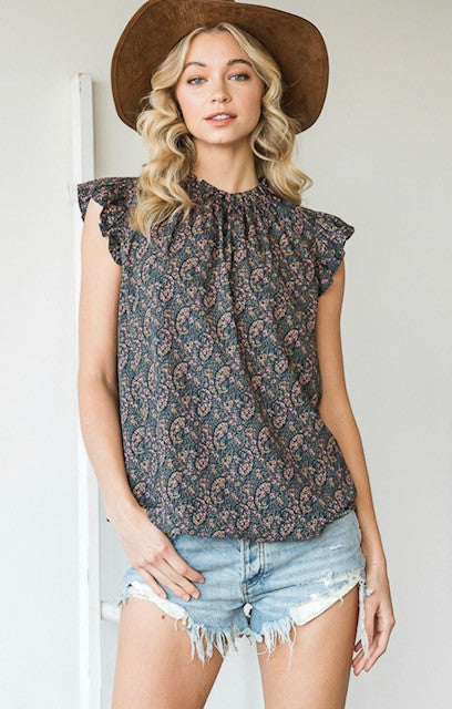 PLAYFUL IN PAISLEY TOP | TEAL