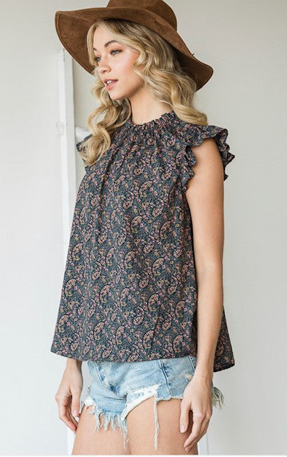 PLAYFUL IN PAISLEY TOP | TEAL