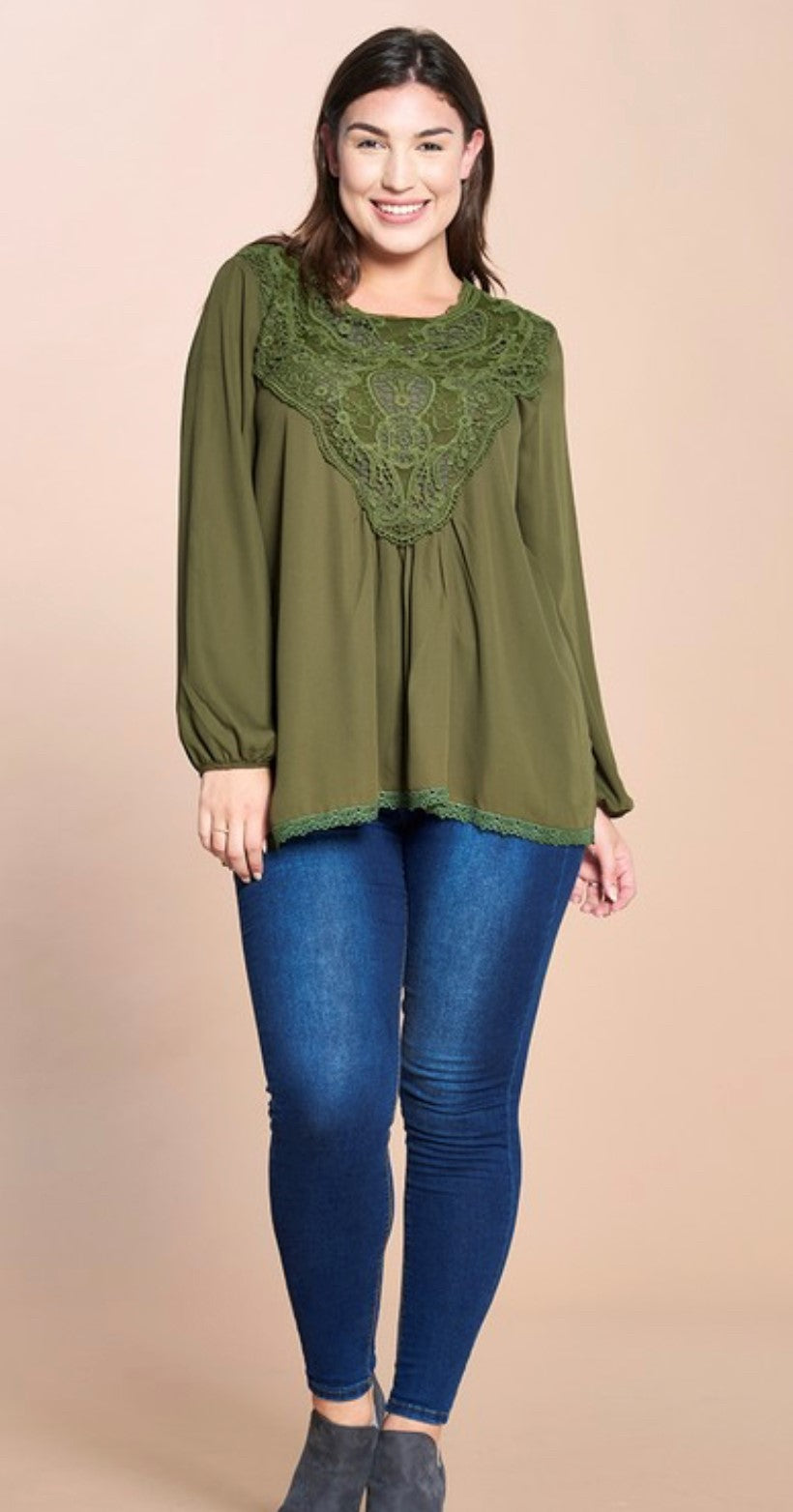 DARLA CROCHET BLOUSE| OLIVE | +PLUS