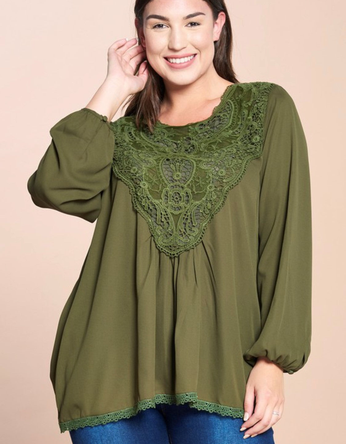 DARLA CROCHET BLOUSE| OLIVE | +PLUS