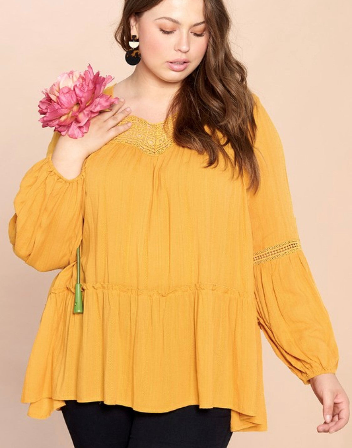 SUNNY EMBROIDERED TOP | MUSTARD | +PLUS