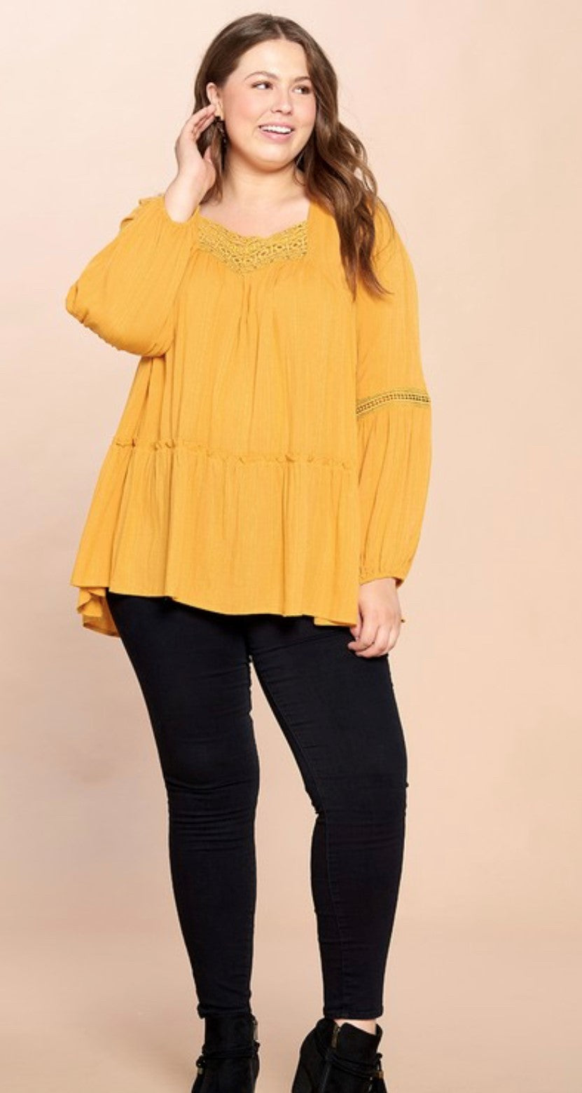 SUNNY EMBROIDERED TOP | MUSTARD | +PLUS