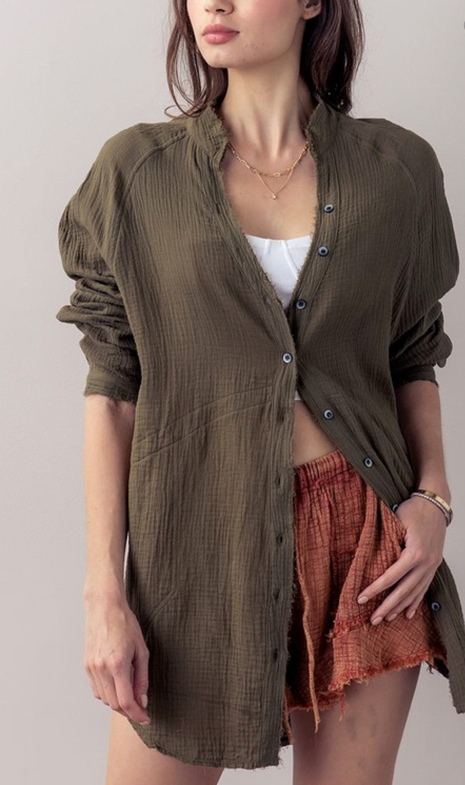 TARA BUTTON DOWN OVERSIZED BLOUSE | OLIVE